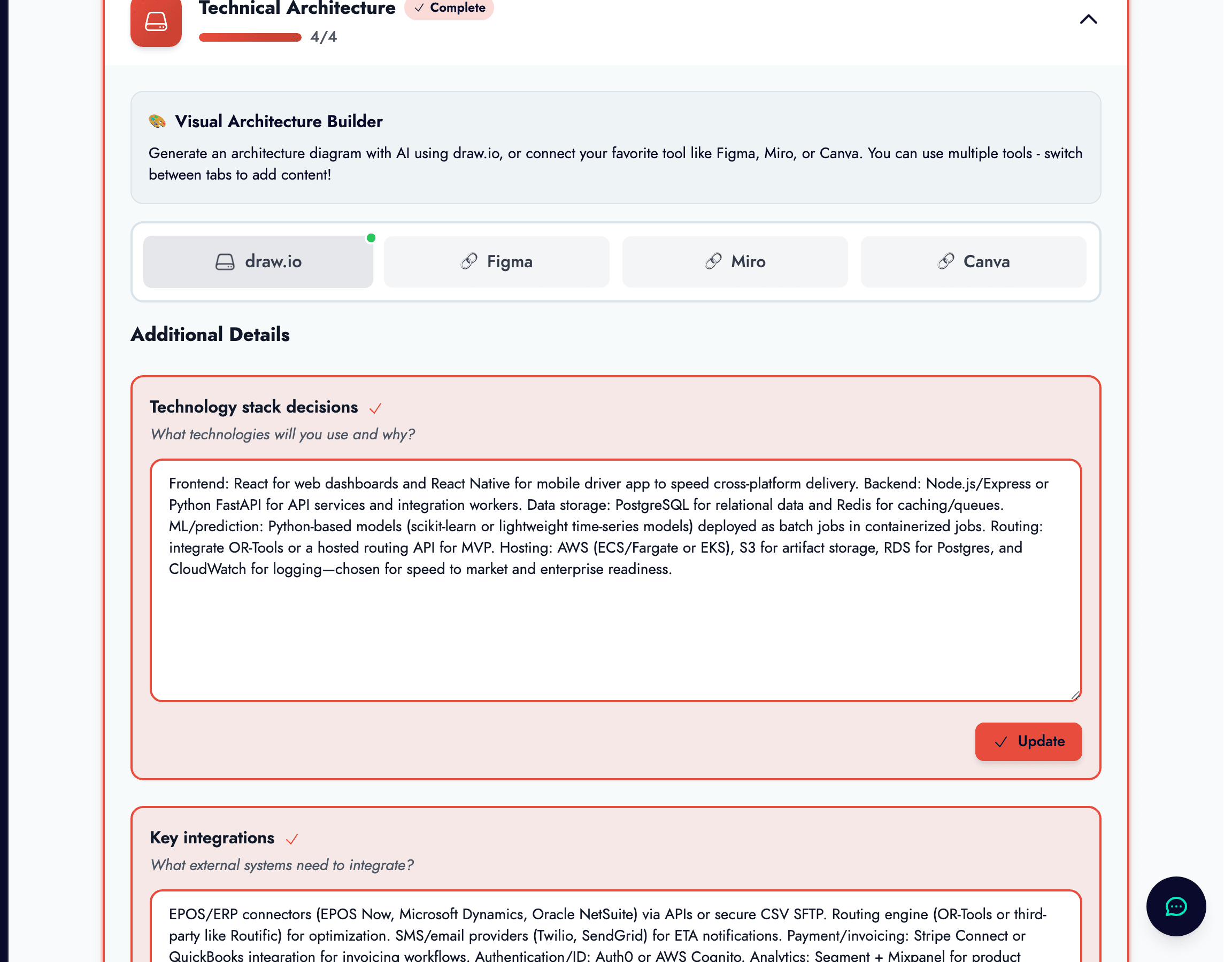 Technical Diagram Editor with draw.io integration for creating architecture and flow diagrams