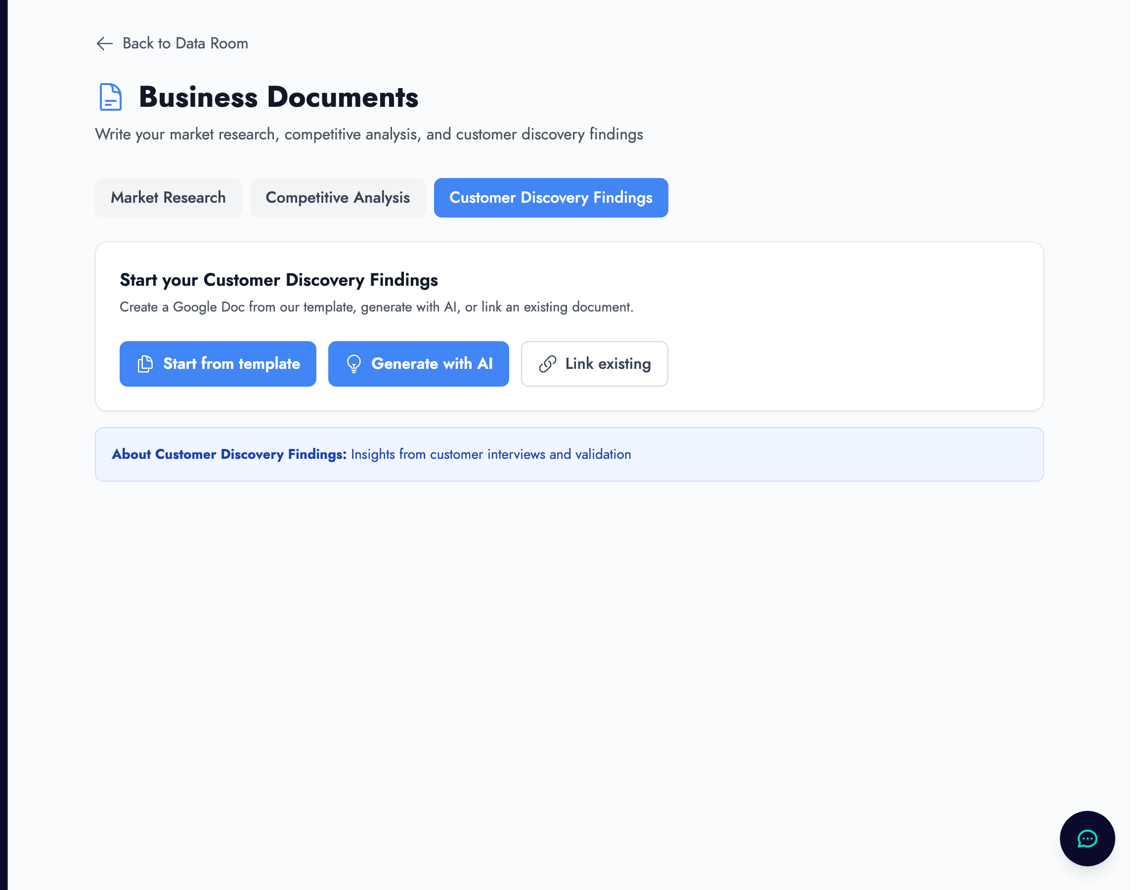 Customer Discovery Findings document summarising validation interviews and survey results